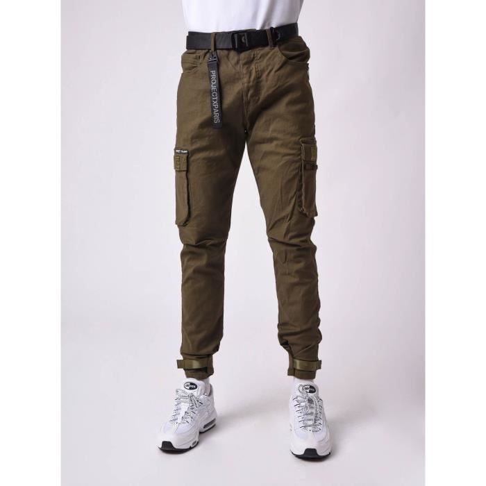 Jean Cargo poches et sangle de resserement en bas PROJECT X PARIS Homme Kaki Vert Coupe Cargo Kaki Cdiscount Pret a Porter