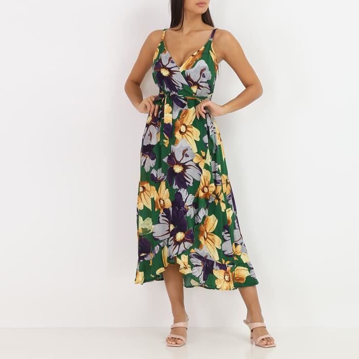 Robe portefeuille verte ?� fleurs tropicales Vert - Cdiscount Pr??t-?�-Porter