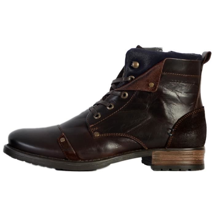 bottes homme redskins yedos chataigne/marine - cuir - lacets - confort exceptionnel