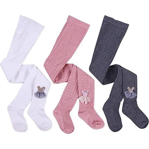 Collants en coton uni Bebe Fille Hiver Chaussettes Leggings Tricotes 3 Paires Blanc Gris Rose Cdiscount Chaussures