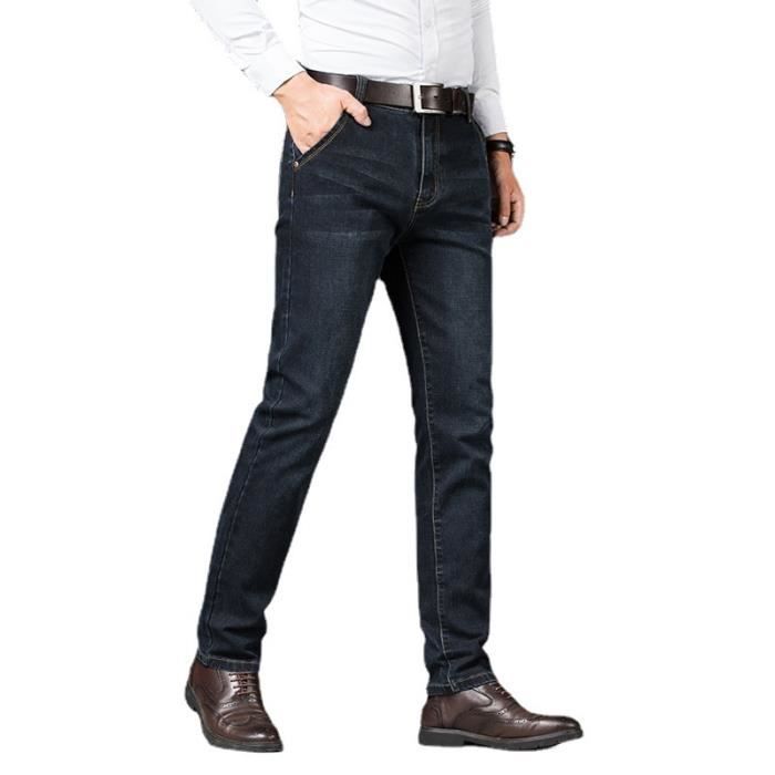 Jeans Homme Coupe Droite Business Stretch Elegant 5 Poches Taille Haute Effet Delave
