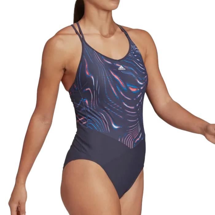 Maillot de bain 1 piece Adidas Souleaf Femme Marine Coupe ajustee Bretelles reglables Encolure ronde Bleu Cdiscount Pret a Porter