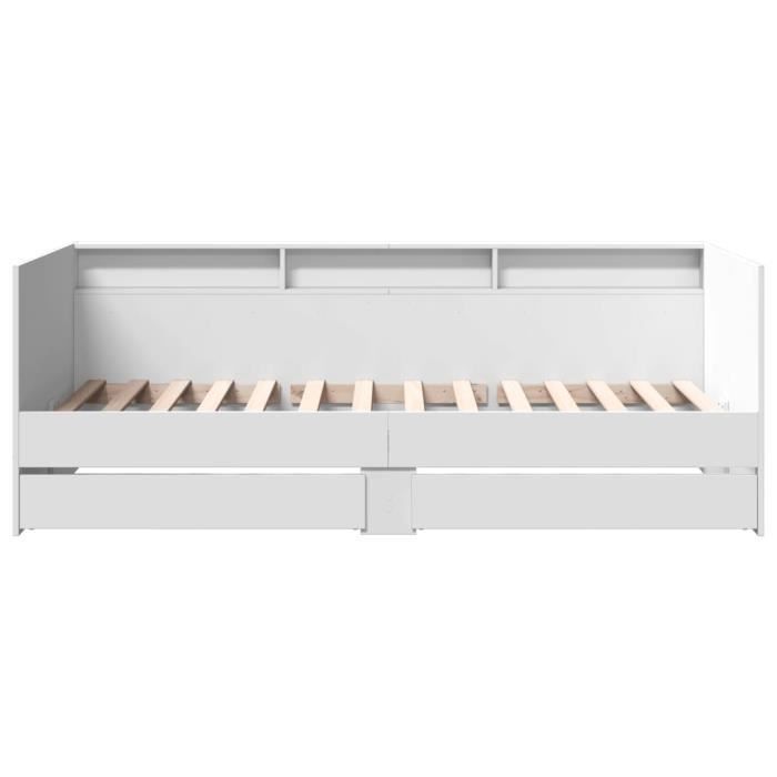 Lit de jour - MXZZAND - 90x200 cm - Bois dingénierie - Blanc - Avec tiroirs