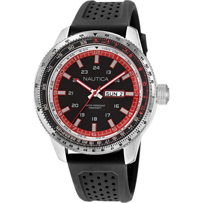 Montre Homme Nautica Pier 39 Noir - Only Time - Boîtier Acier Inoxydable - Bracelet Silicone Noir - 100m Étanche Montre Homme Nautica Pier 39 Noir - Only Time - Boîtier Acier Inoxydable - Bracelet Silicone Noir - 100m Étanche
