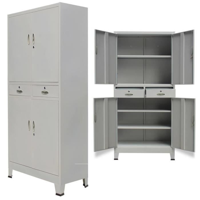 Armoire De Bureau Avec 4 Portes Acier 90 X 40 X 180 Cm Gris