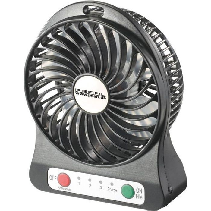 Ventilateur de table sans fil USB 2 en 1 - PEARL - 3 niveaux - Gris - Pearl
