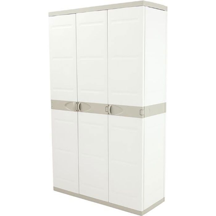 Armoire meuble de rangement 3 portes intérieur-extérieur coloris beige -L. 105 X P. 44 X H. 176 Cm Armoire meuble de rangement 3 portes intérieur-extérieur coloris beige -L. 105 X P. 44 X H. 176 Cm