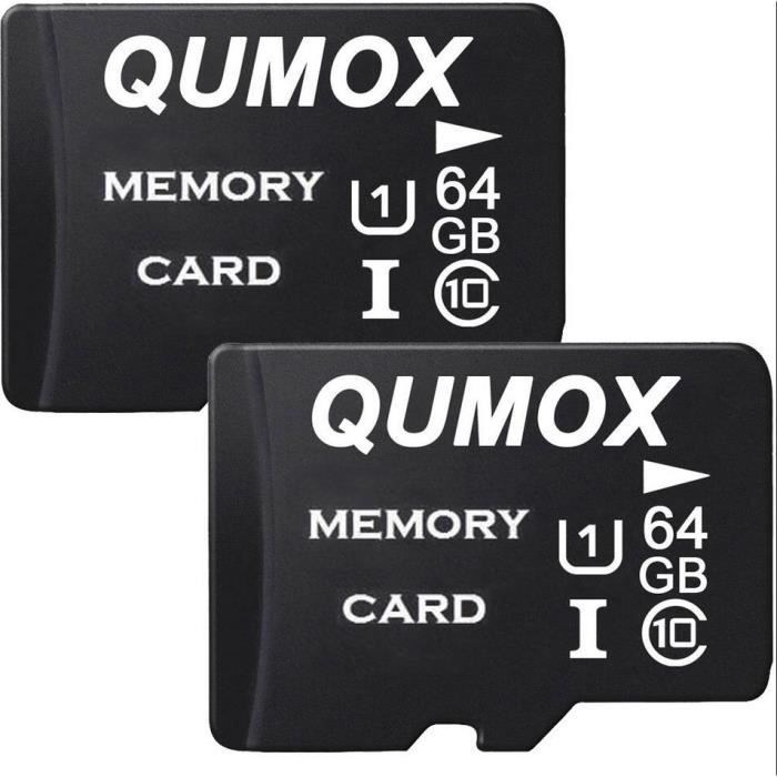 Lot de 2 Carte Micro SD 64 Go 64g Carte Mémoire Micro SDHC Classe 10 UHS-I Carte TF pour Smartphone Android Appareil PhotoTablette