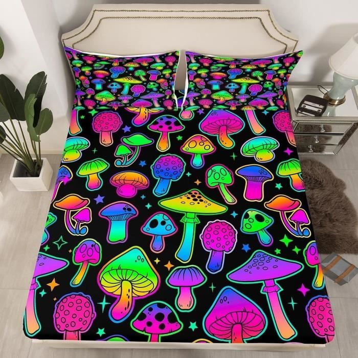 Drap Housse 90X190 Papillon Bleu, Drap De Lit Libellule Mite Champignon, Parure De Lit Phase De