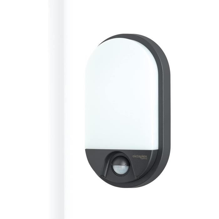 Luminaire LED Extérieur Ovale Avec Détecteur De Mouvement - 10W, IP54, Blanc/anthracite
