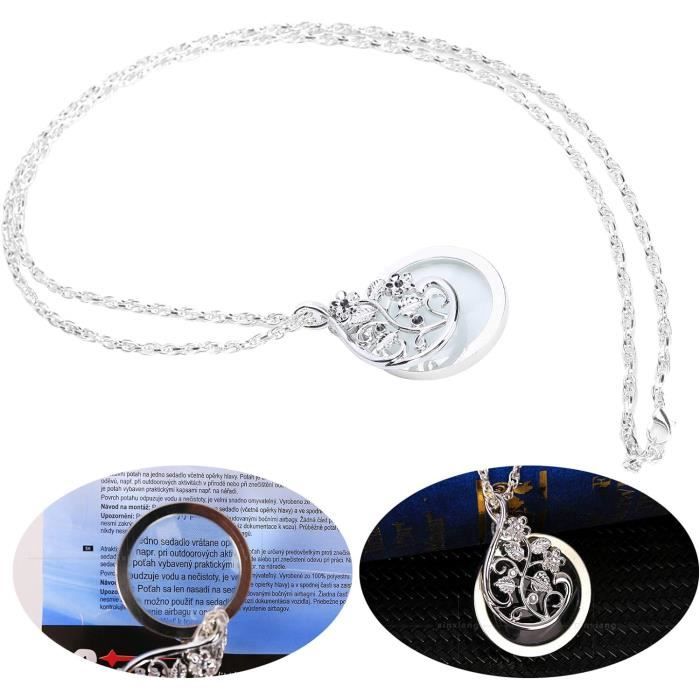 Collier Vintage Années 80 Avec Pendentif Loupe En Étain - Longueur 80 Cm - Occasion