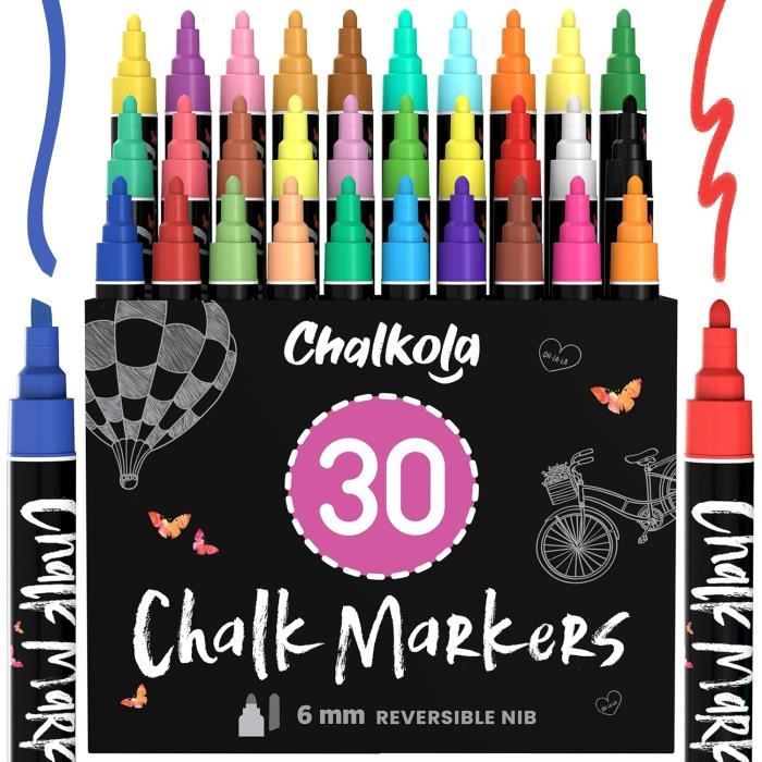 Marqueurs Craie Chalkola - 8 Couleurs Pour Tableau Noir, Vitres, Scrapbooking - Pointe Fine