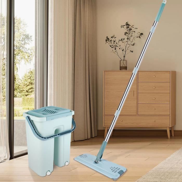 Balai Serpillère Rotatif Inox EDRAN - Seau Double Bac, Essorage Par Manche, Microfibre Absorbante, Manche Télescopique