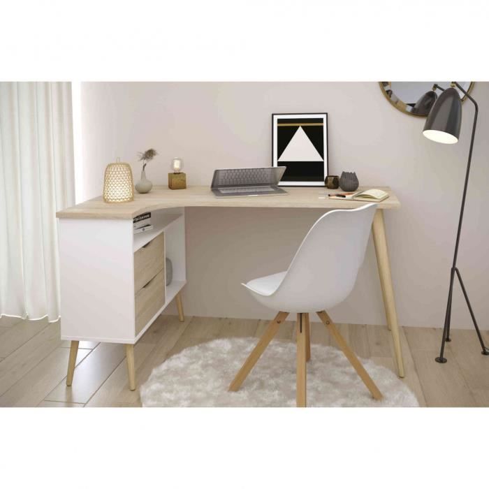 Bureau D Angle Style Scandinave Avec Multiples Rangements Bu1037