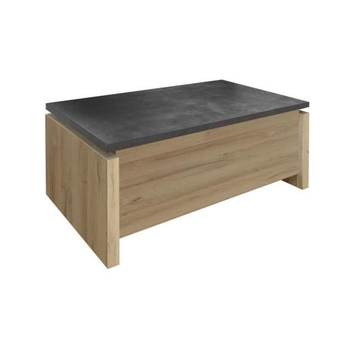 Table Basse Relevable Bois Beton Cire Nova L 120 X L 64 X H 45