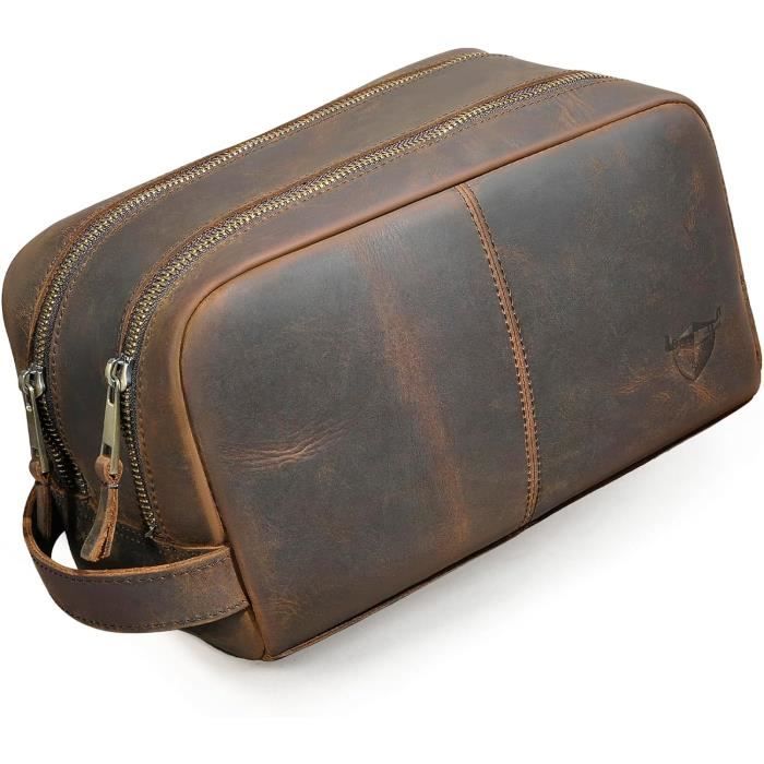 Trousse de toilette en cuir pour homme - Pour articles de toilette personnels - Voyage / vacances / nuit / week-end - Noir