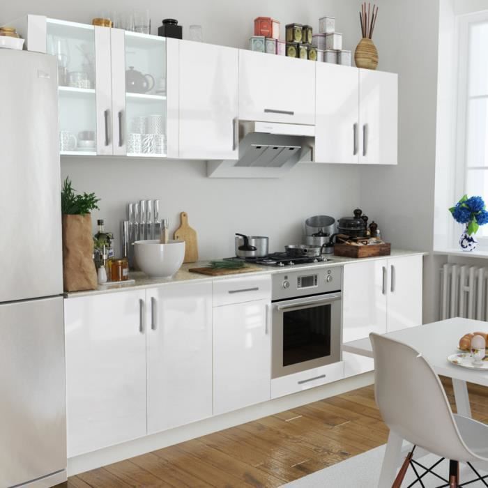 Set De 8 Meubles De Cuisine Blanc Brillant 260 Cm Achat Vente