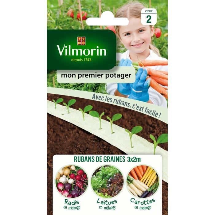 VILMORIN Ruban mélange graines Mon Premier Potager : carottes, radis, laitues à couper - 3 x 2 m