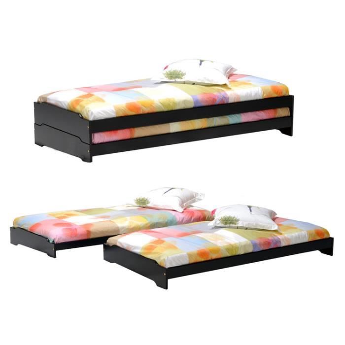 Lot De 2 Lits Empilables 90x190cm Avec Sommier A Lattes Theo