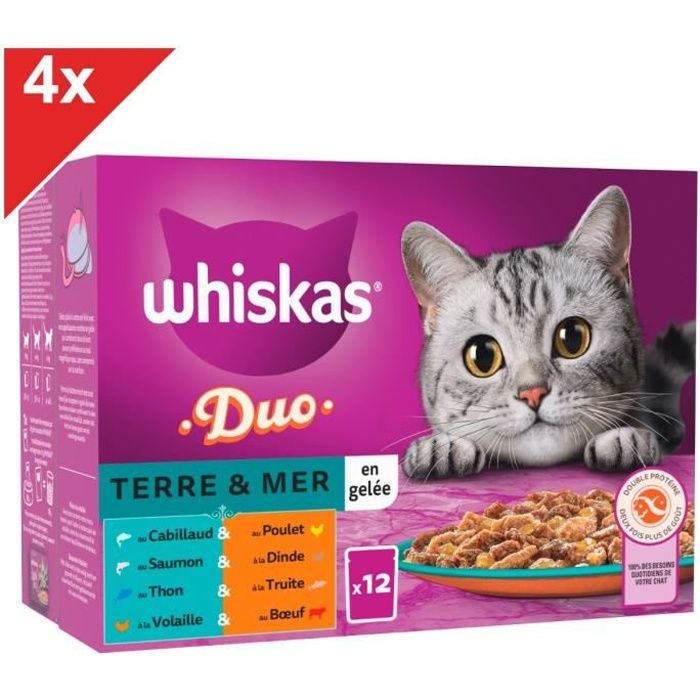 WHISKAS Duo 48 Sachets fraîcheur en gelée 4 variétés pour chat 85g (4x12)