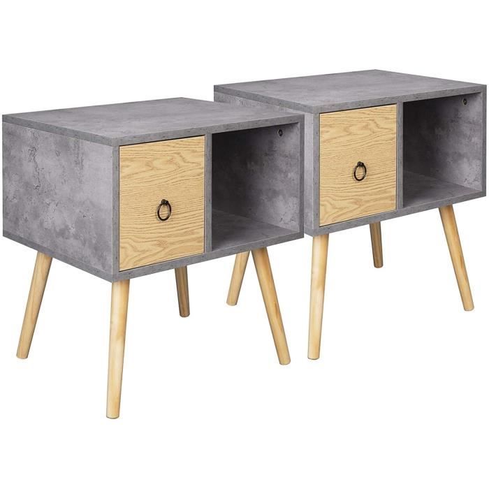 table de chevet - woltu - gris - bois massif - 1 tiroir - 48x40x50cm