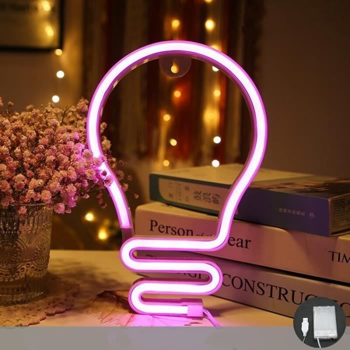 Lampe Néon Rose Forme Femme - Décoration Murale LED - Alimentation USB Ou Piles - Pour Chambre, Bar, Fête