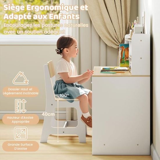 Bibliothèque Enfants 4 Niveaux DREAMADE - Dimensions 57x26x59 Cm - Bois Imitation - Pieds Antidérapants - Structure Trapézoïdale Stable - Pour Chambre, Salle De Jeux - 9