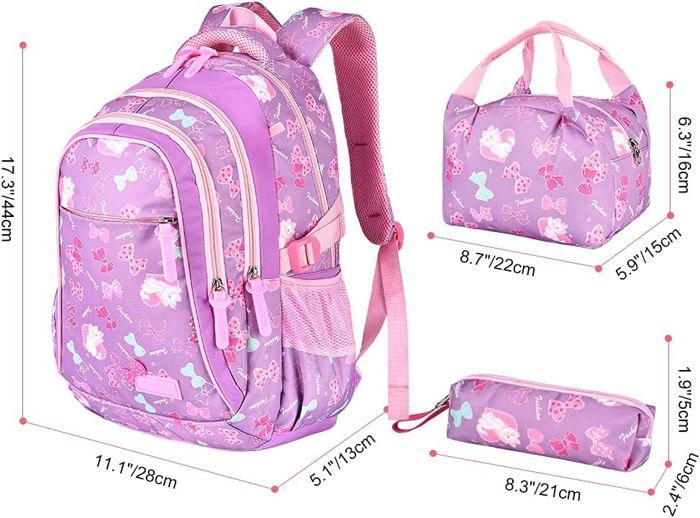 Sac A Dos Fille Primaire, 3 Pièces Avec Trousse Et Sac Isotherme