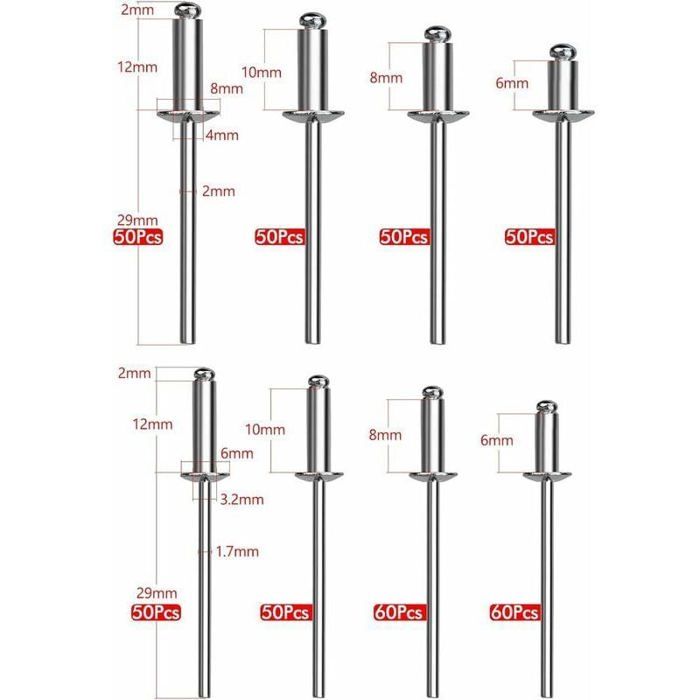 Rivets Aveugles,420 Pcs M3.2 M4 Rivets Aveugles en Aluminium ...