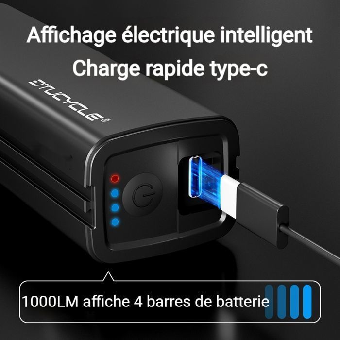 Lampe Vélo ROCKBROS + Power Bank 5000 MAh – IPX6 – 150 LM – 4 Modes – Base Garmin – Noir