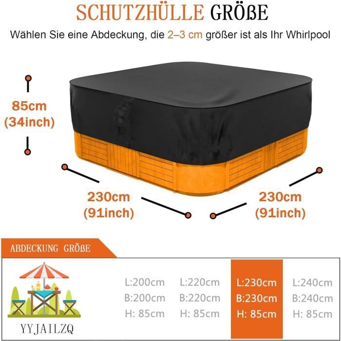 Housse De Protection Spa 600D - 240x240x85cm - Étanche, Anti-UV Et Anti-Poussière - Noir