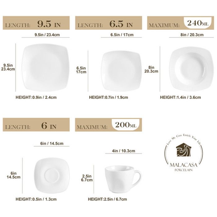 4 Assiettes Plates Carrées En Porcelaine Julia.L Caractère - 24,5 Cm - Occasion