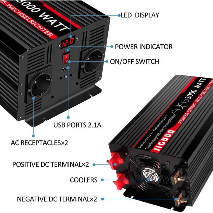 Green Cell - Convertisseur De Tension Onduleur 12V à 230V 1500W/3000W Onde Sinusoïdale Modifiée