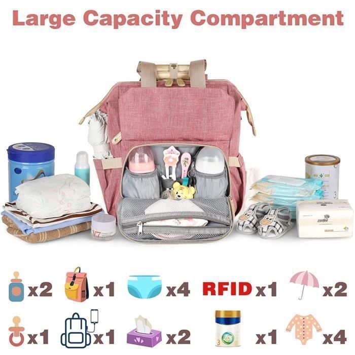 Sac à Dos à Langer KENLUMO - 18 Poches, Poche Isotherme, Matelas à Langer Imperméable - Grande Capacité Pour Maman Et Papa