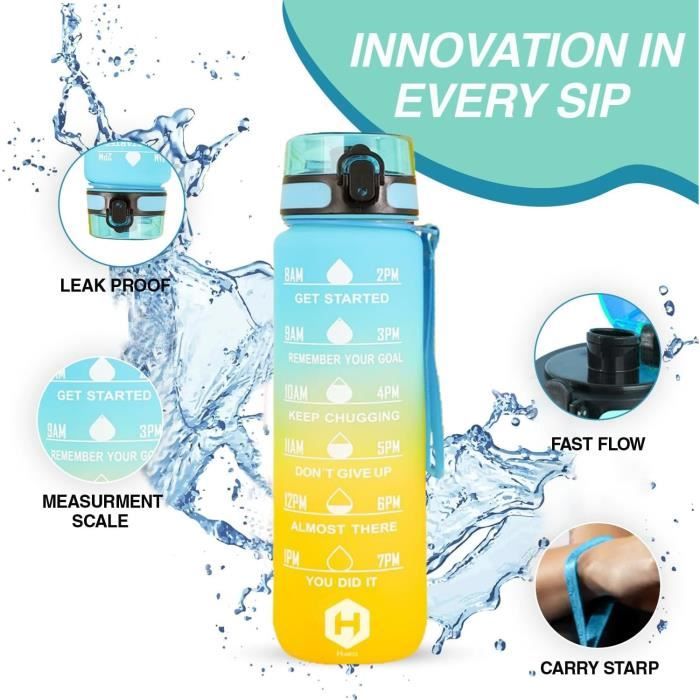 Gourde Sport Dégradé Noir/gris – 650 Ml, BPA-free, Ouverture Large, Fermeture Une Main – Idéal Gym, Bureau, Voyage