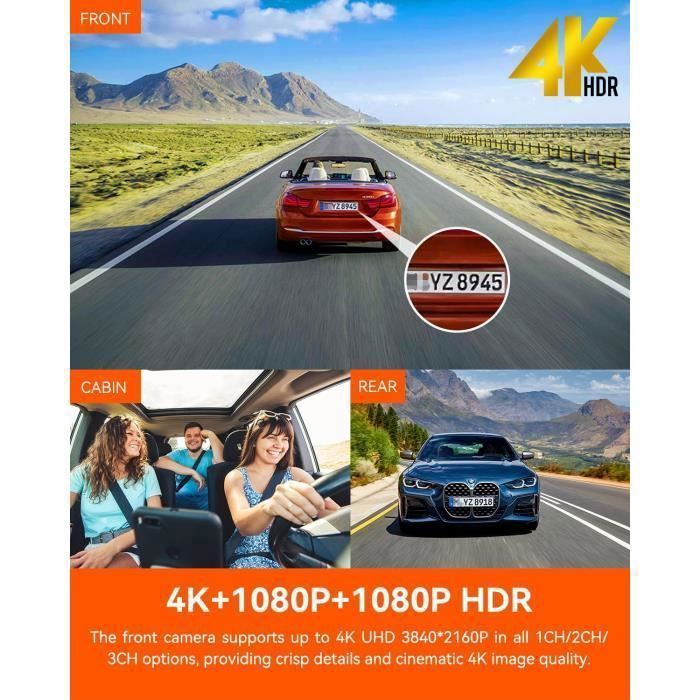 VANTRUE NEXUS4 PRO 3 HDR 4K+1080P+1080P Dashcam Voiture, 360°STARVIS 2