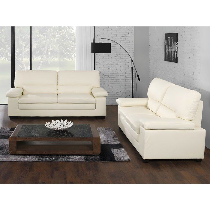 Ensemble de canapés 2 + 3 places en simili-cuir beige crème VOGAR