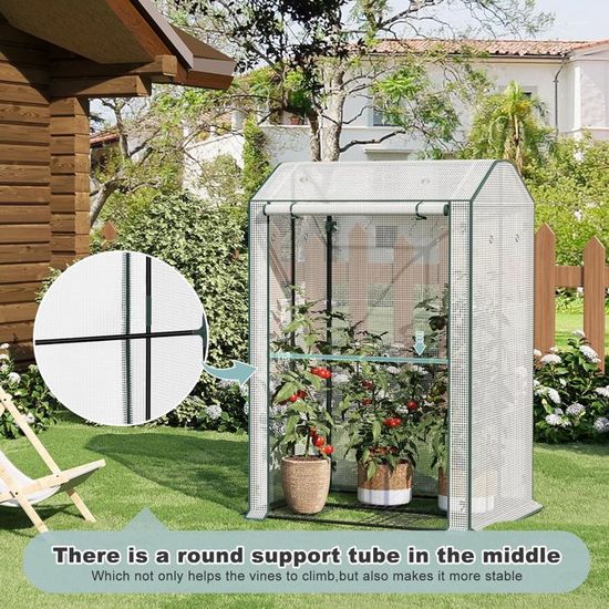 WOLTU Serre Tipi Tomate 240 × 200 × 200 Cm – Bâche PE 140g/m², Cadre Acier, Porte Zippée + Moustiquaire, Protection Hivernage
