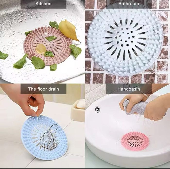 4 Filtres De Drain Silicone - Protection Anti Cheveux Et Déchets Pour évier Cuisine & Salle De Bain - Blanc + Gris