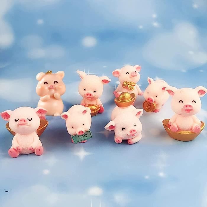HERCHR Mini Cochon Tenant Trophée Figurine, Drôle De Bande Dessinée Cochon Statue Résine Mignon Animal Sculpture Maison Ornement pour Bibliothèque Table