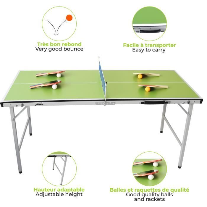 Mini table de ping pong pliable intérieur et extérieur, table de tennis de  table, 4 raquettes de qualité + 6 balles - Cdiscount Sport