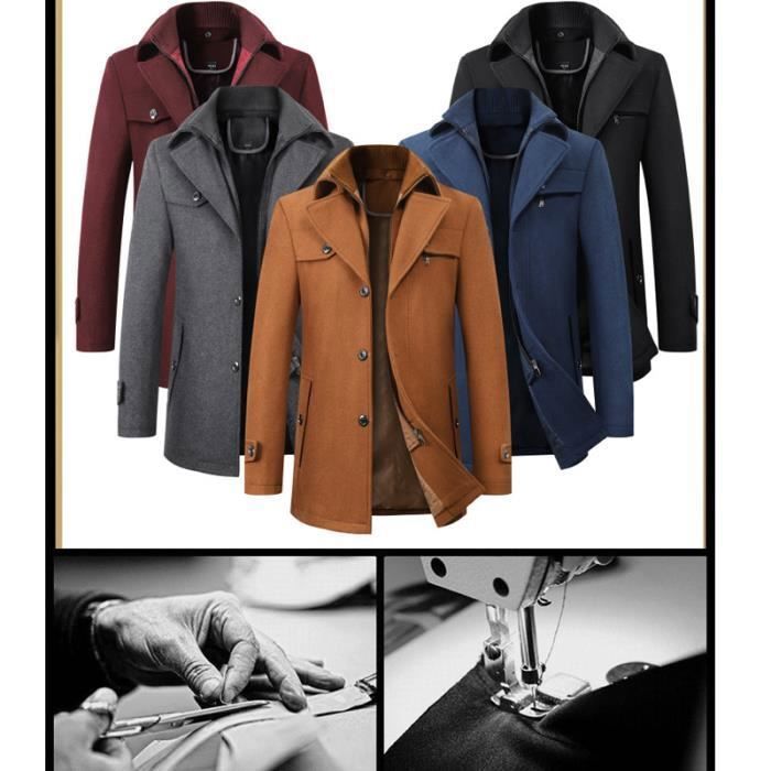 Manteau Classique Homme Longue De Laine Pardessus Homme La Laine Coupe Vent Hiver Manteau De Travail