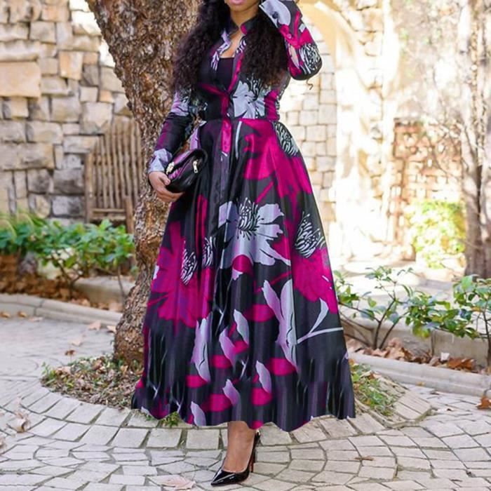 Robe Robe longue a manches longues pour femme Vintage imprime Floral automne retro bureau Maxi elegante soiree Type green Blanc Cdiscount Pret a Porter