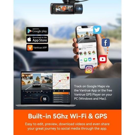VANTRUE NEXUS4 PRO 3 HDR 4K+1080P+1080P Dashcam Voiture, 360°STARVIS 2