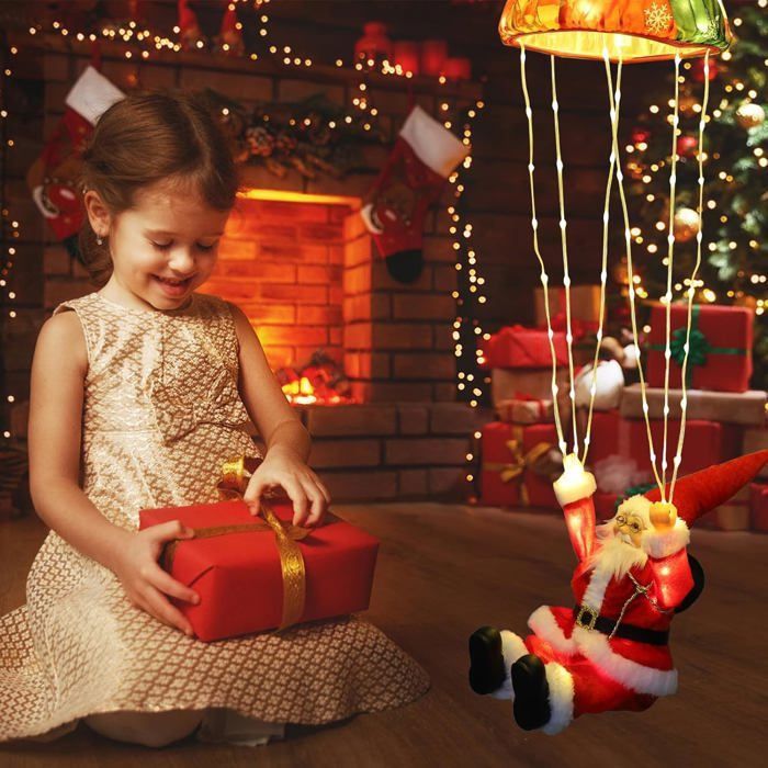 Guirlande Lumineuse Père Noël En Parachute 85 Cm - 64 LED, 8 Modes, Télécommande, étanche IP64 - Décoration Intérieur/extérieur Noël