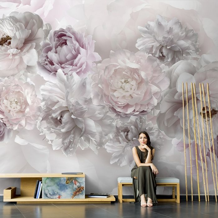 Papier Peint Panoramique Papier peint pivoine 3D salon salle à manger ...