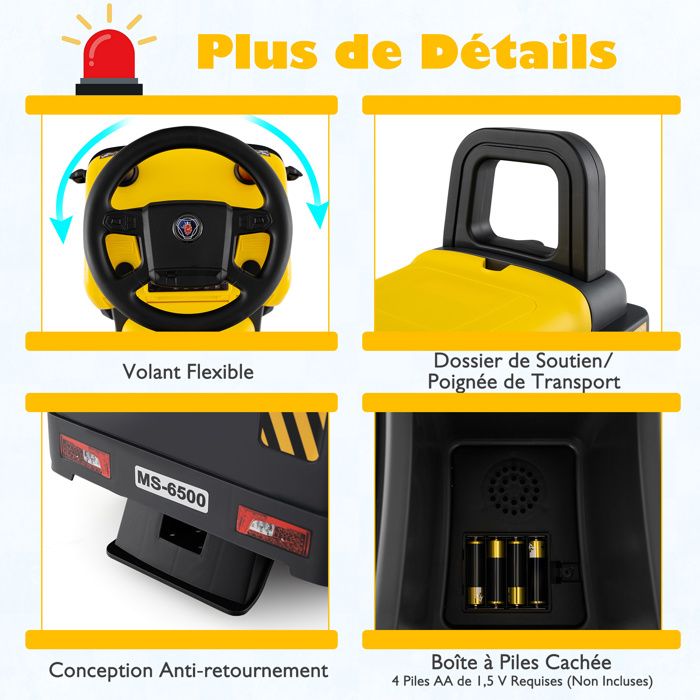 COSTWAY 12V Camion Électrique Caterpillar Enfant Avec Pelle à Sable & Benne Basculante, Voiture Électrique Avec Musique & Lumières, Télécommande & Pédale, 3-4KM/H, Charge 30kg Pour 3-6 Ans