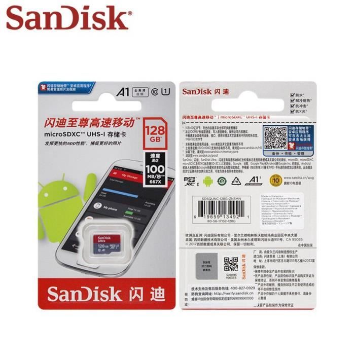 SanDisk-Carte Micro SD, 32 Go/64 Go/100% Go/128 Go/256 Go