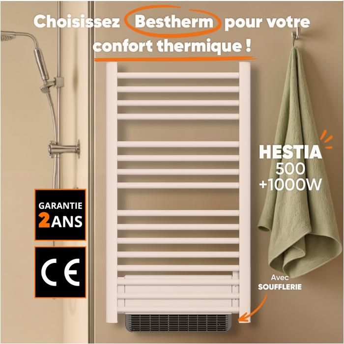 Sèche-Serviette Électrique BESTHERM ANIS 500W Blanc - Sans Fluide H.101xL50cm