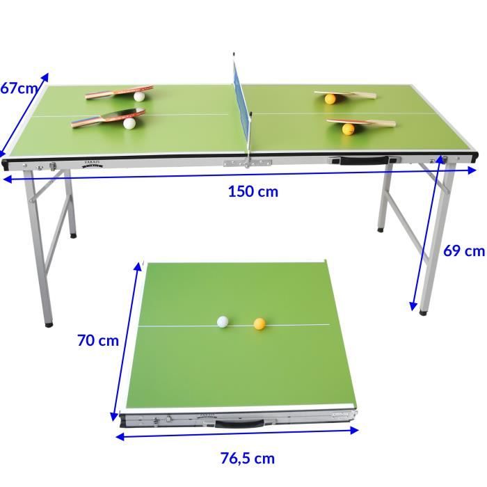 Mini table de ping pong pliable intérieur et extérieur, table de tennis de  table, 4 raquettes de qualité + 6 balles - Cdiscount Sport